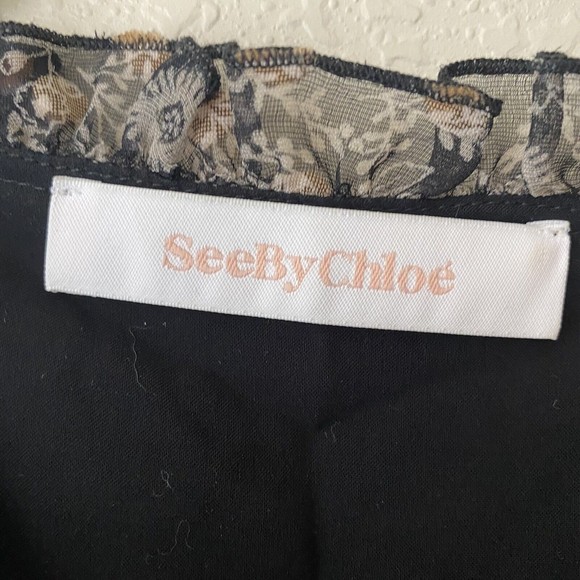 See by Chloe Womens Silk Blend Blouse Top Size 38 Floral Polkadot - Picture 8 of 10